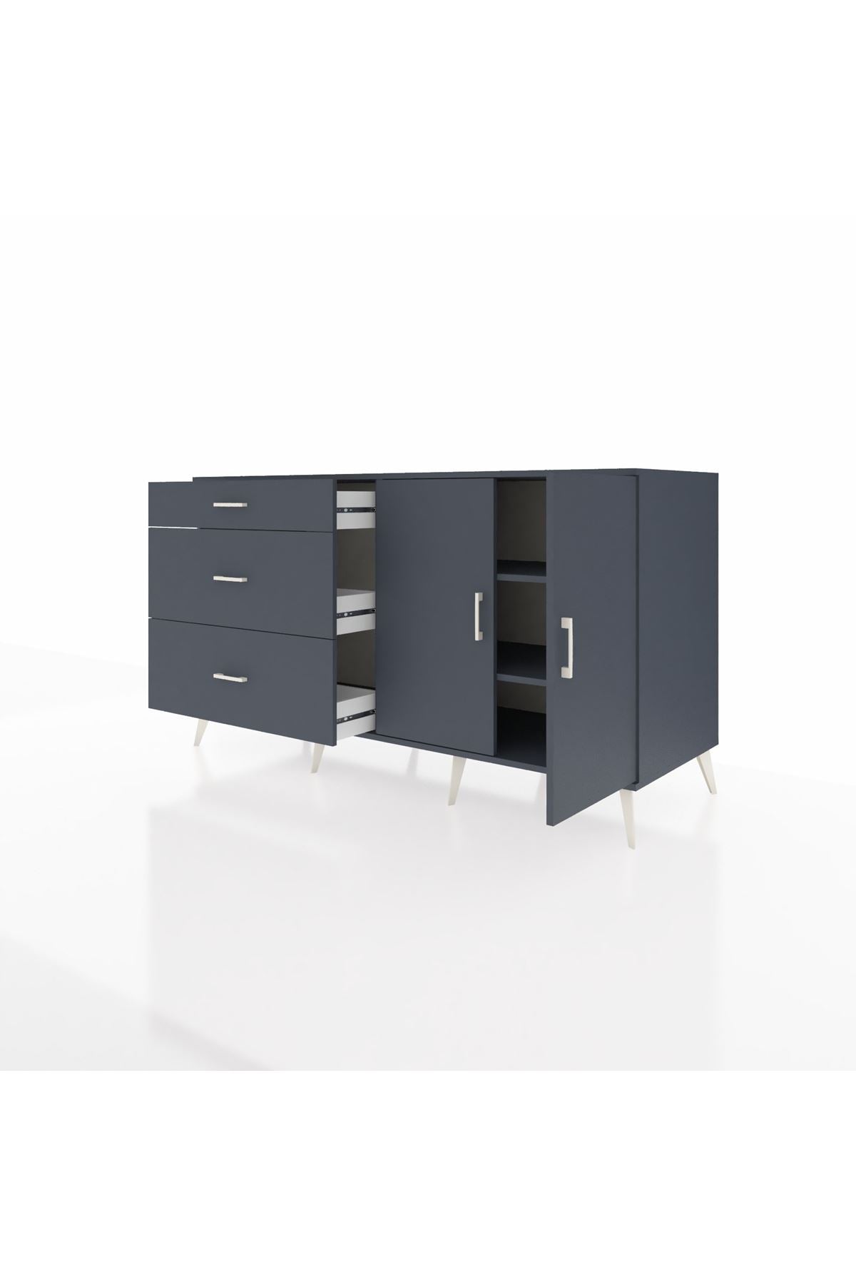 Kronos Konsol 2 Raflı 3 Çekmeceli 2 Kapaklı 176x59x99 Antrasit-Antrasit