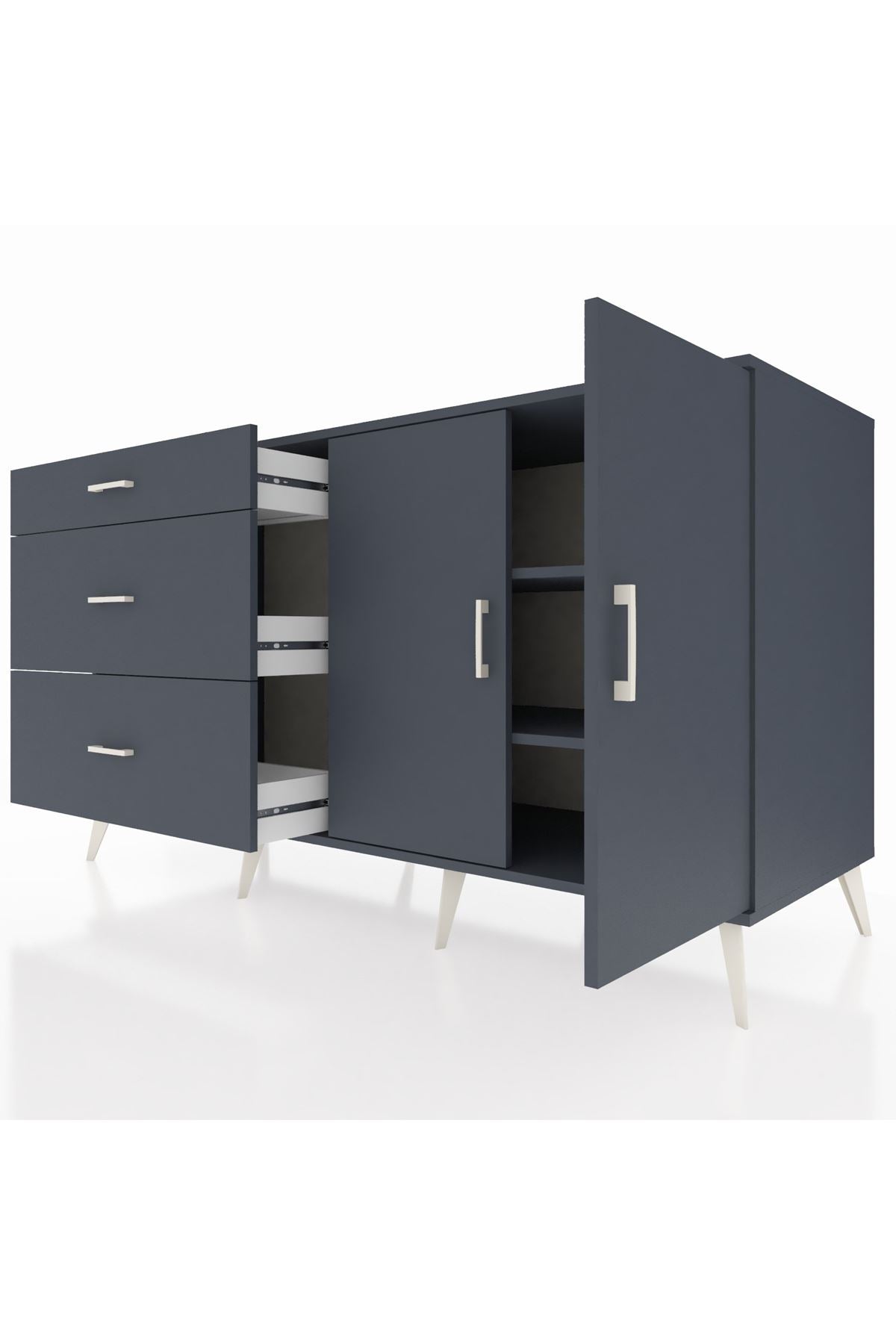 Kronos Konsol 2 Raflı 3 Çekmeceli 2 Kapaklı 176x59x99 Antrasit-Antrasit