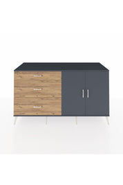 Kronos Konsol 2 Raflı 3 Çekmeceli 2 Kapaklı 176x59x99 Antrasit-Antrasit/Çam