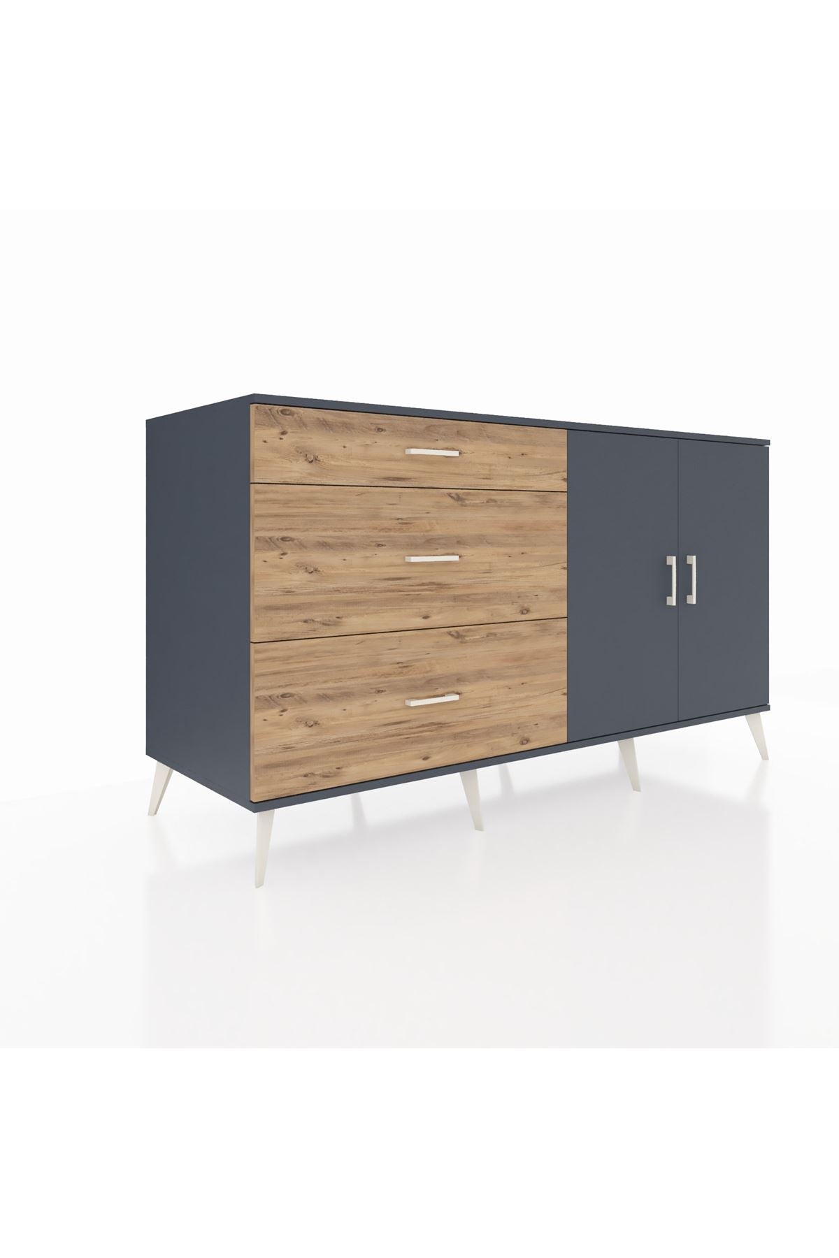 Kronos Konsol 2 Raflı 3 Çekmeceli 2 Kapaklı 176x59x99 Antrasit-Antrasit/Çam