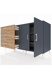 Kronos Konsol 2 Raflı 3 Çekmeceli 2 Kapaklı 176x59x99 Antrasit-Antrasit/Çam