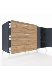 Kronos Konsol 2 Raflı 3 Çekmeceli 2 Kapaklı 176x59x99 Antrasit-Antrasit/Çam