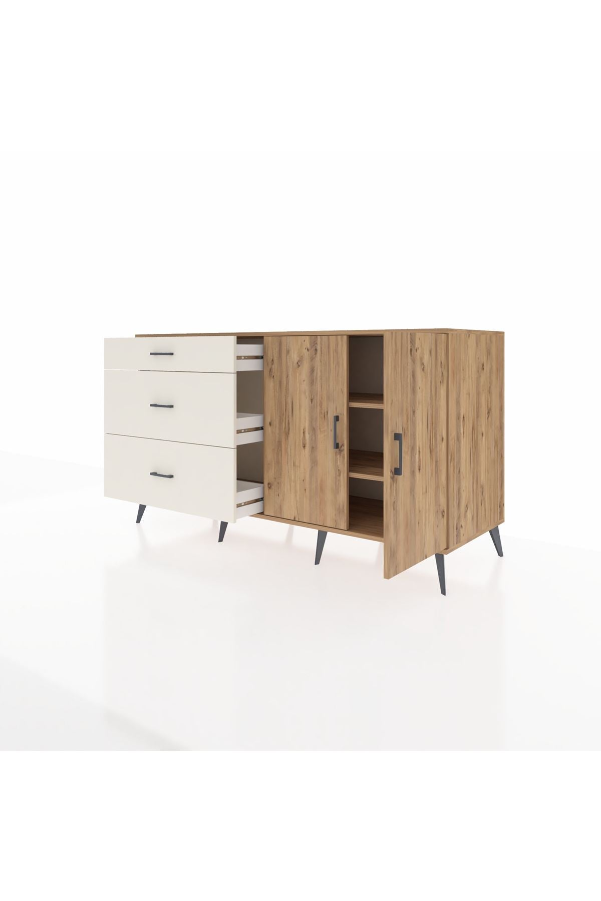 Kronos Konsol 2 Raflı 3 Çekmeceli 2 Kapaklı 176x59x99 Çam-Çam/Aytaşı