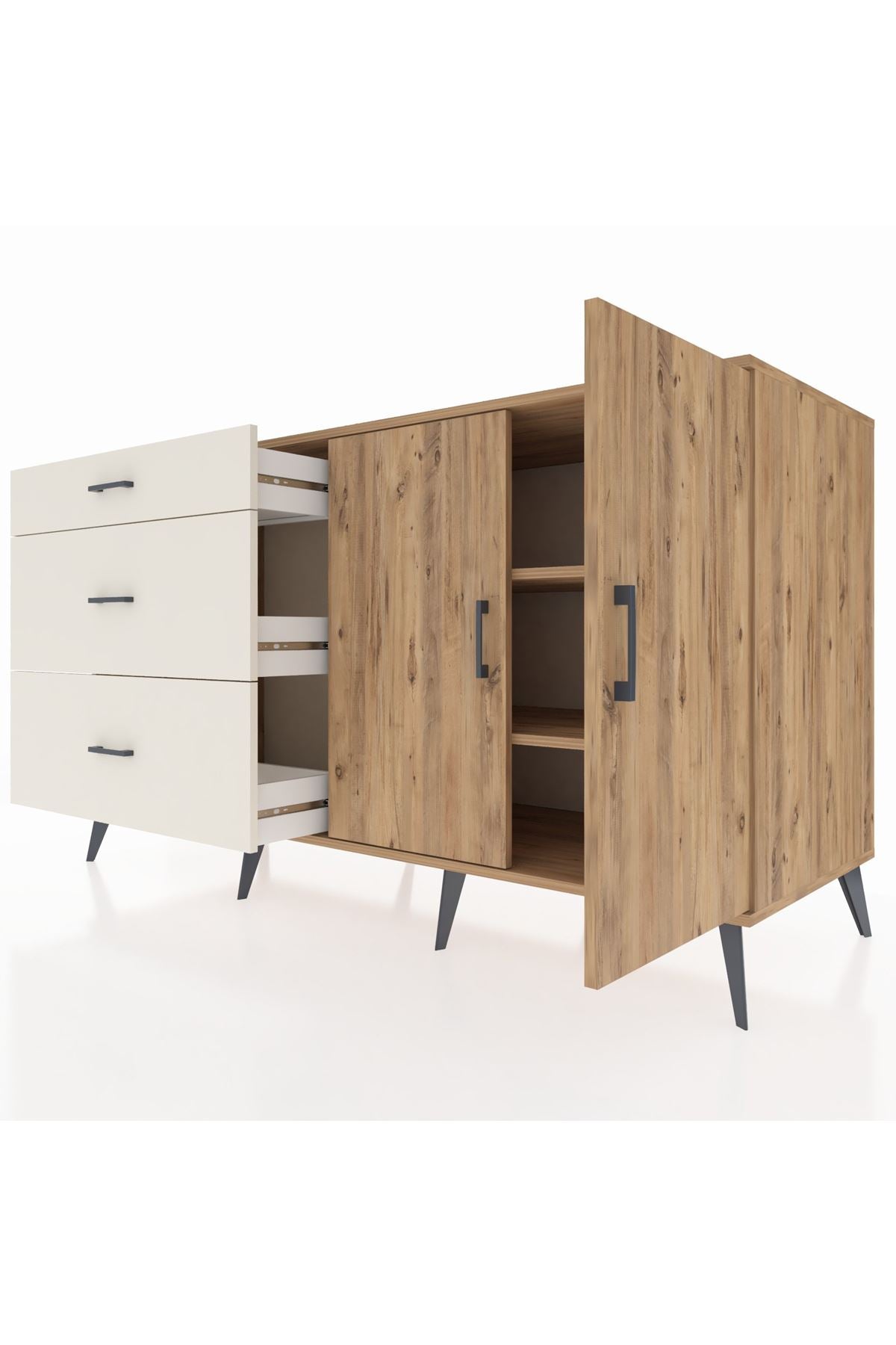 Kronos Konsol 2 Raflı 3 Çekmeceli 2 Kapaklı 176x59x99 Çam-Çam/Aytaşı