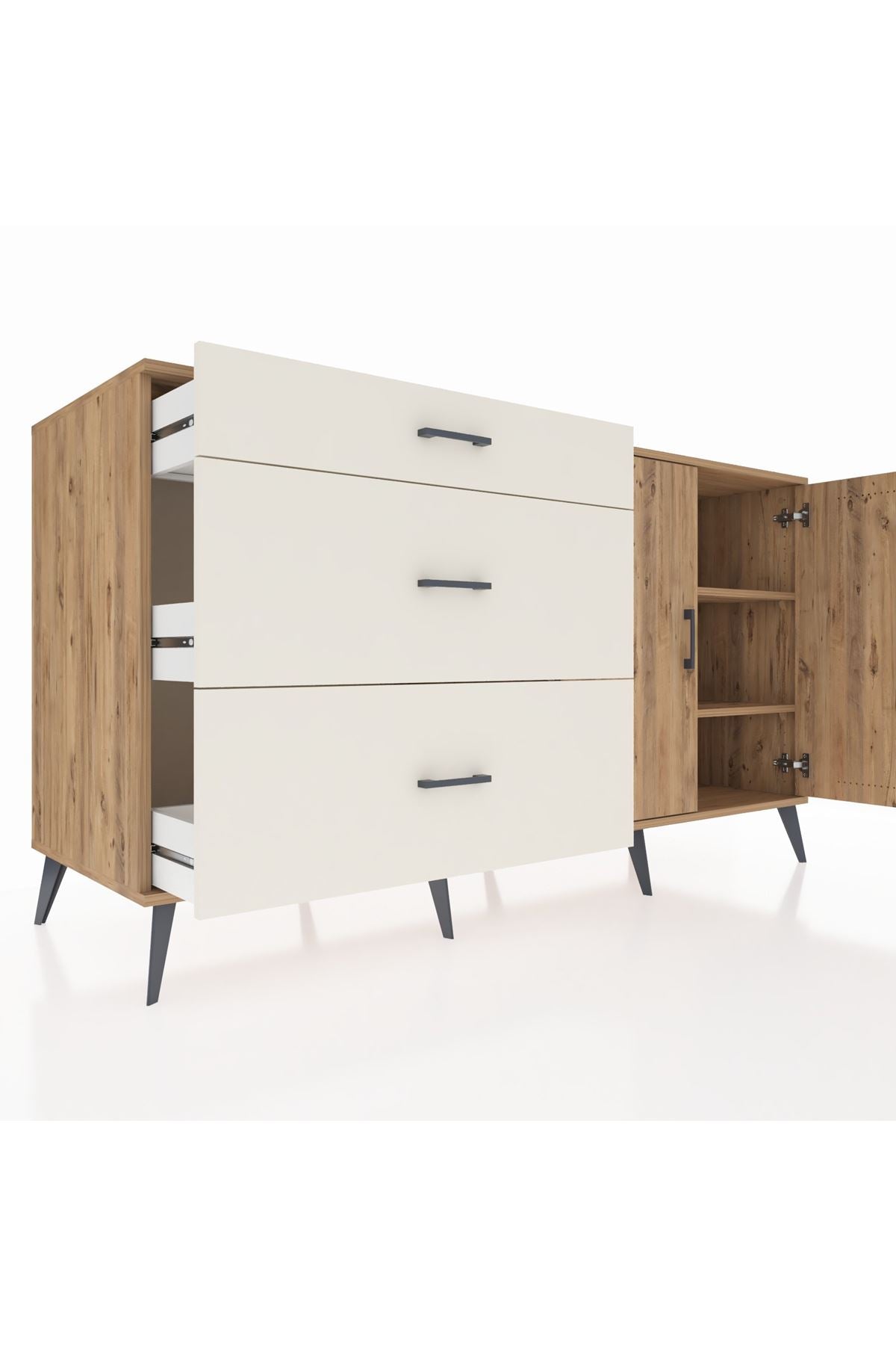 Kronos Konsol 2 Raflı 3 Çekmeceli 2 Kapaklı 176x59x99 Çam-Çam/Aytaşı