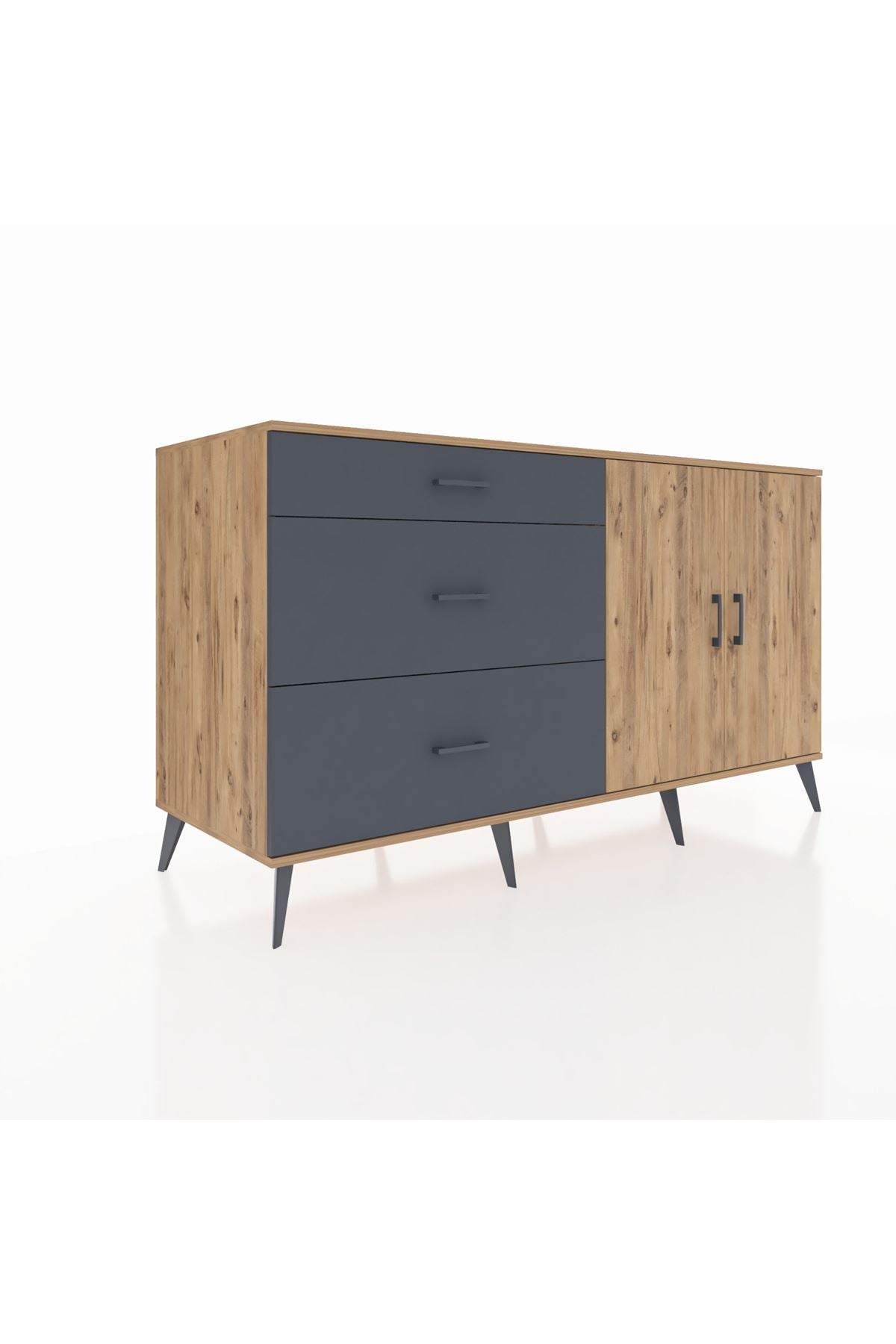 Kronos Konsol 2 Raflı 3 Çekmeceli 2 Kapaklı 176x59x99 Çam-Çam/Antrasit