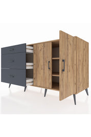 Kronos Konsol 2 Raflı 3 Çekmeceli 2 Kapaklı 176x59x99 Çam-Çam/Antrasit