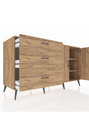 Kronos Konsol 2 Raflı 3 Çekmeceli 2 Kapaklı 176x59x99 Çam-Çam