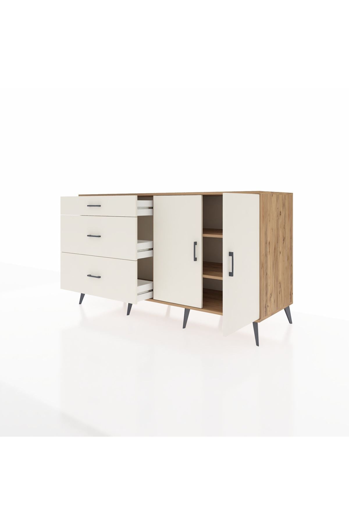 Kronos Konsol 2 Raflı 3 Çekmeceli 2 Kapaklı 176x59x99 Çam-Aytaşı