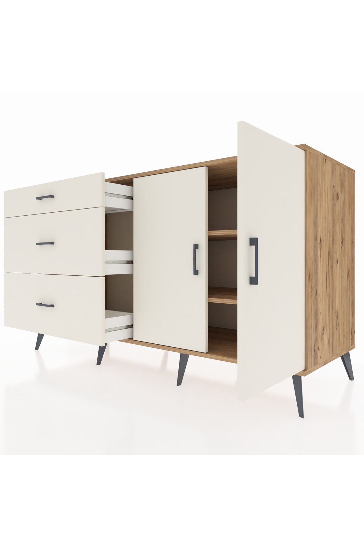 Kronos Konsol 2 Raflı 3 Çekmeceli 2 Kapaklı 176x59x99 Çam-Aytaşı