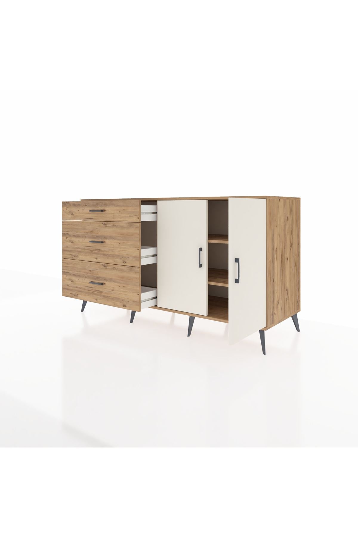 Kronos Konsol 2 Raflı 3 Çekmeceli 2 Kapaklı 176x59x99 Çam-Aytaşı/Çam