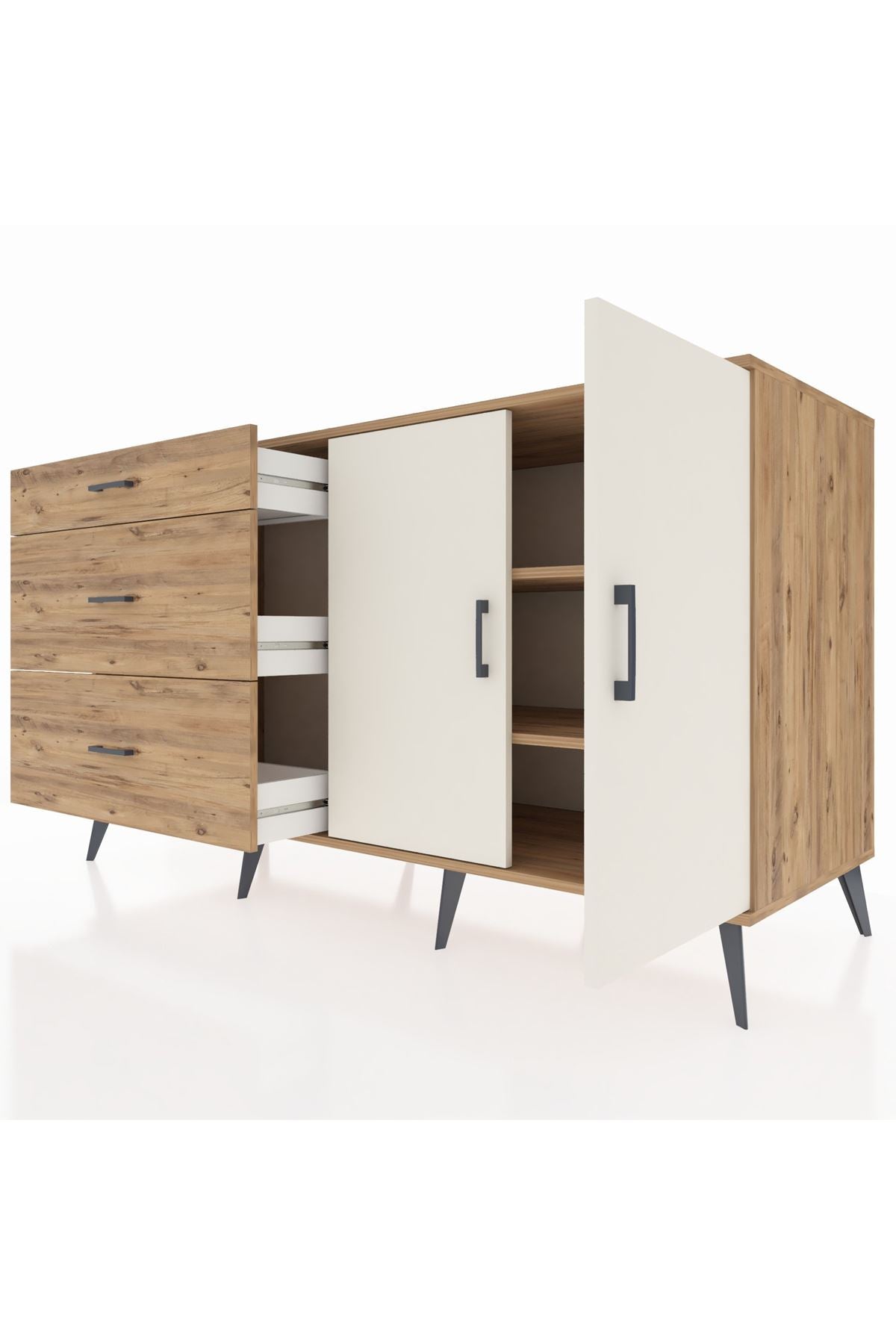 Kronos Konsol 2 Raflı 3 Çekmeceli 2 Kapaklı 176x59x99 Çam-Aytaşı/Çam