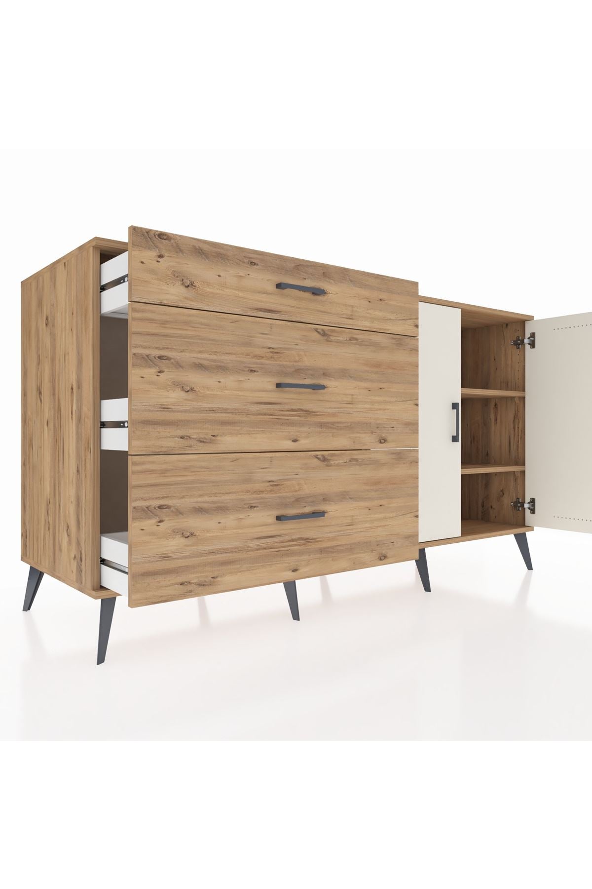 Kronos Konsol 2 Raflı 3 Çekmeceli 2 Kapaklı 176x59x99 Çam-Aytaşı/Çam