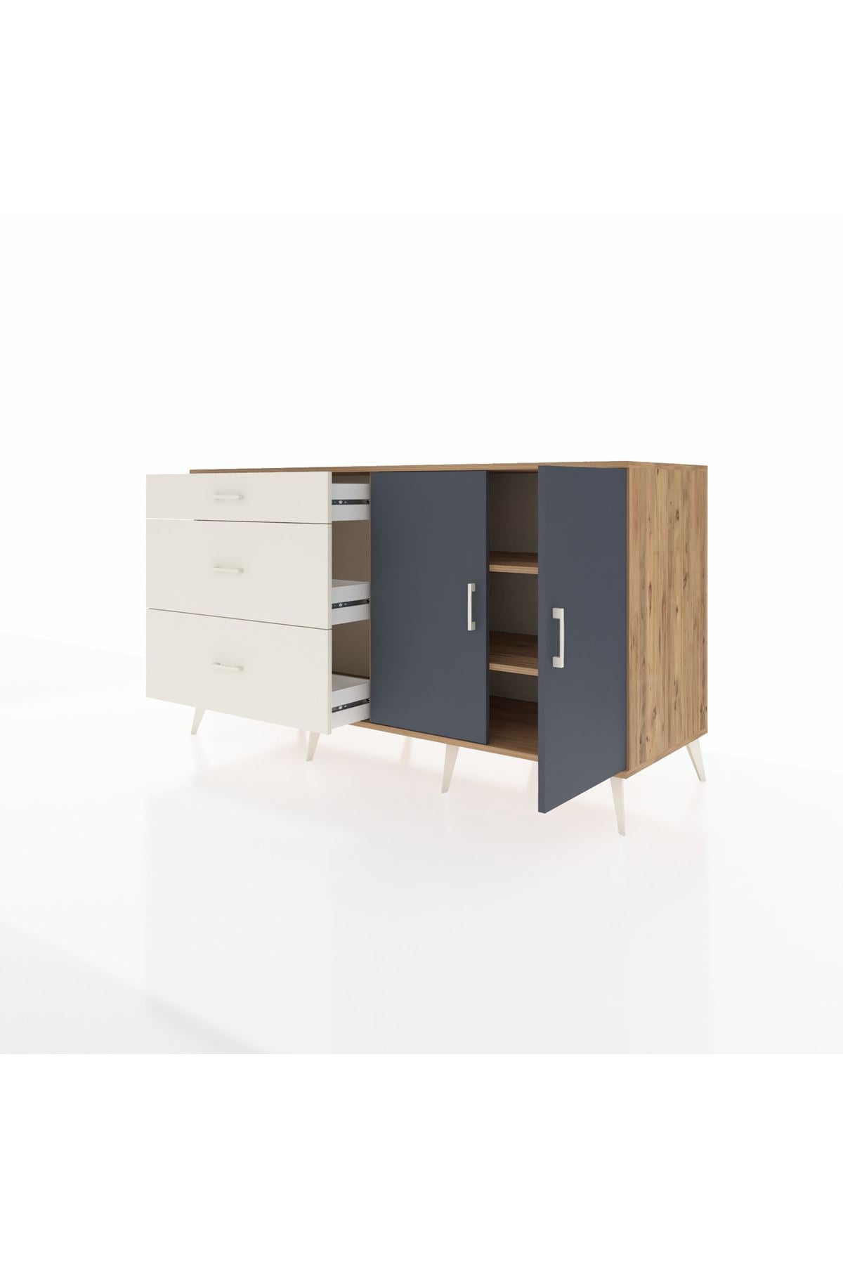 Kronos Konsol 2 Raflı 3 Çekmeceli 2 Kapaklı 176x59x99 Çam-Antrasit/Aytaşı