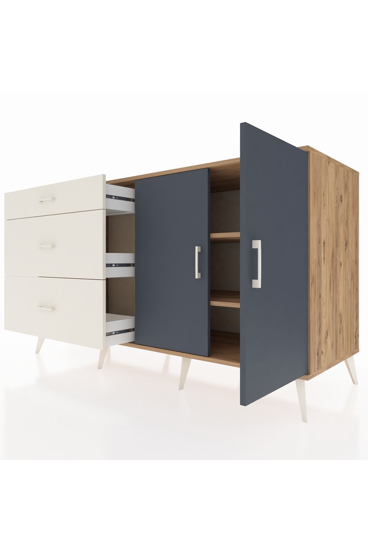 Kronos Konsol 2 Raflı 3 Çekmeceli 2 Kapaklı 176x59x99 Çam-Antrasit/Aytaşı