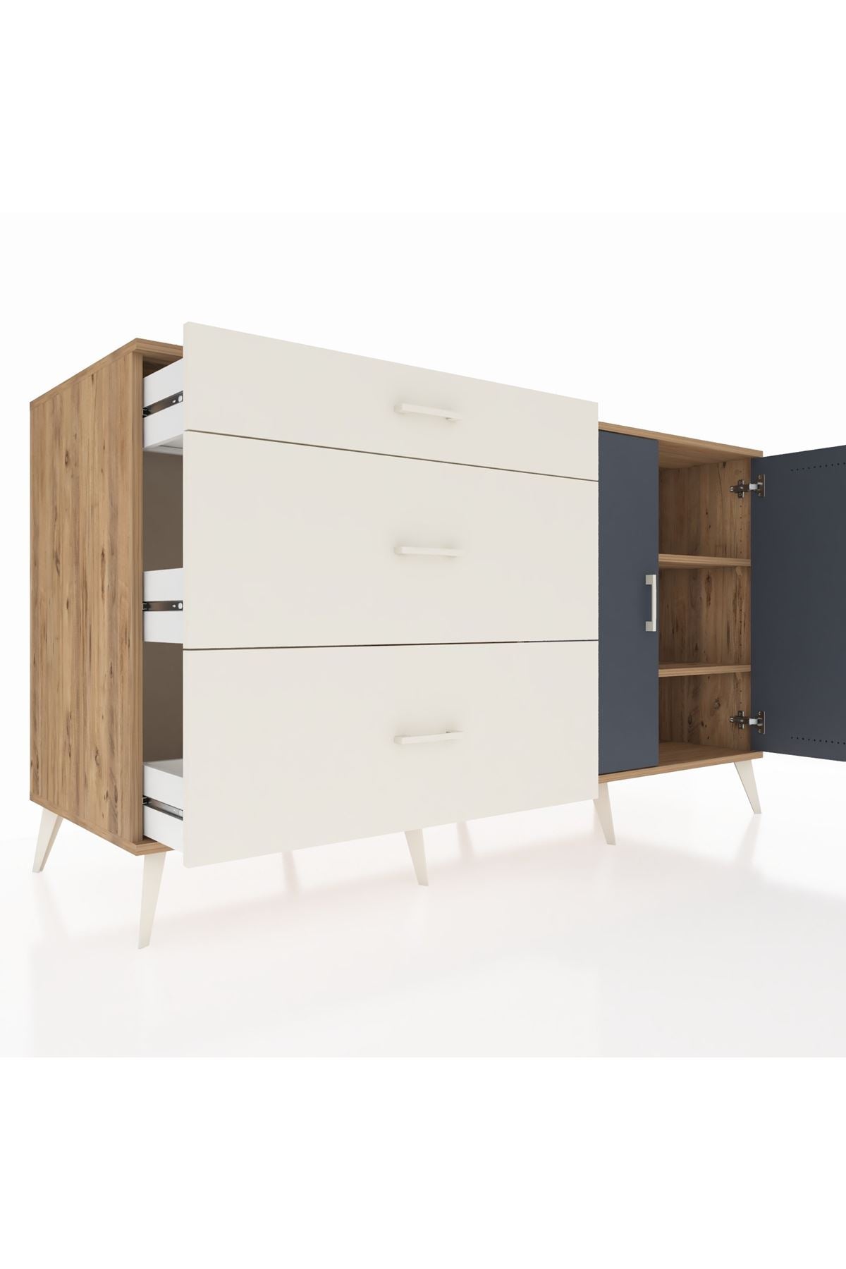 Kronos Konsol 2 Raflı 3 Çekmeceli 2 Kapaklı 176x59x99 Çam-Antrasit/Aytaşı