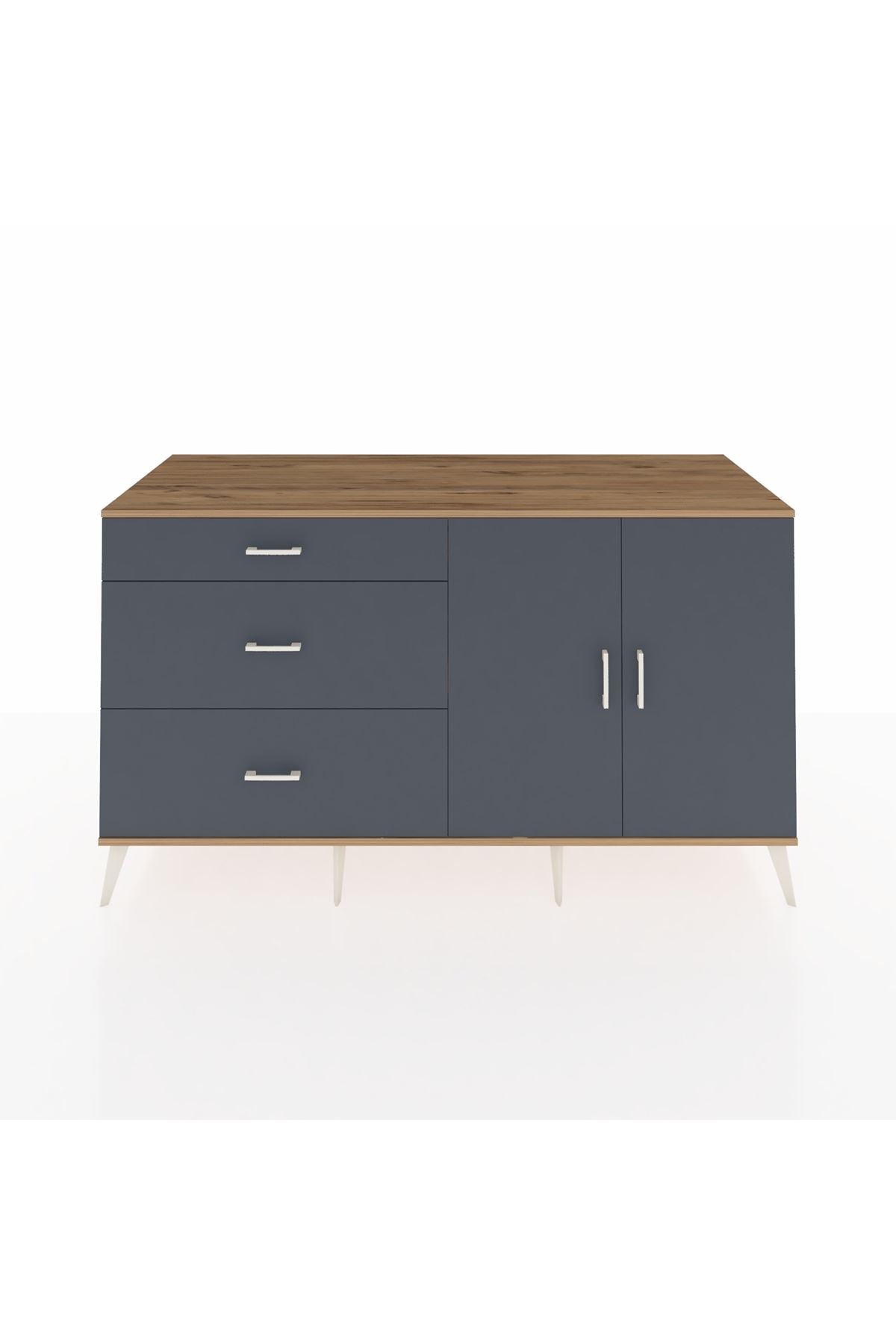 Kronos Konsol 2 Raflı 3 Çekmeceli 2 Kapaklı 176x59x99 Çam-Antrasit