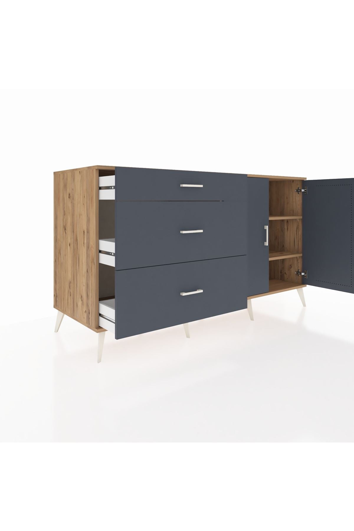 Kronos Konsol 2 Raflı 3 Çekmeceli 2 Kapaklı 176x59x99 Çam-Antrasit