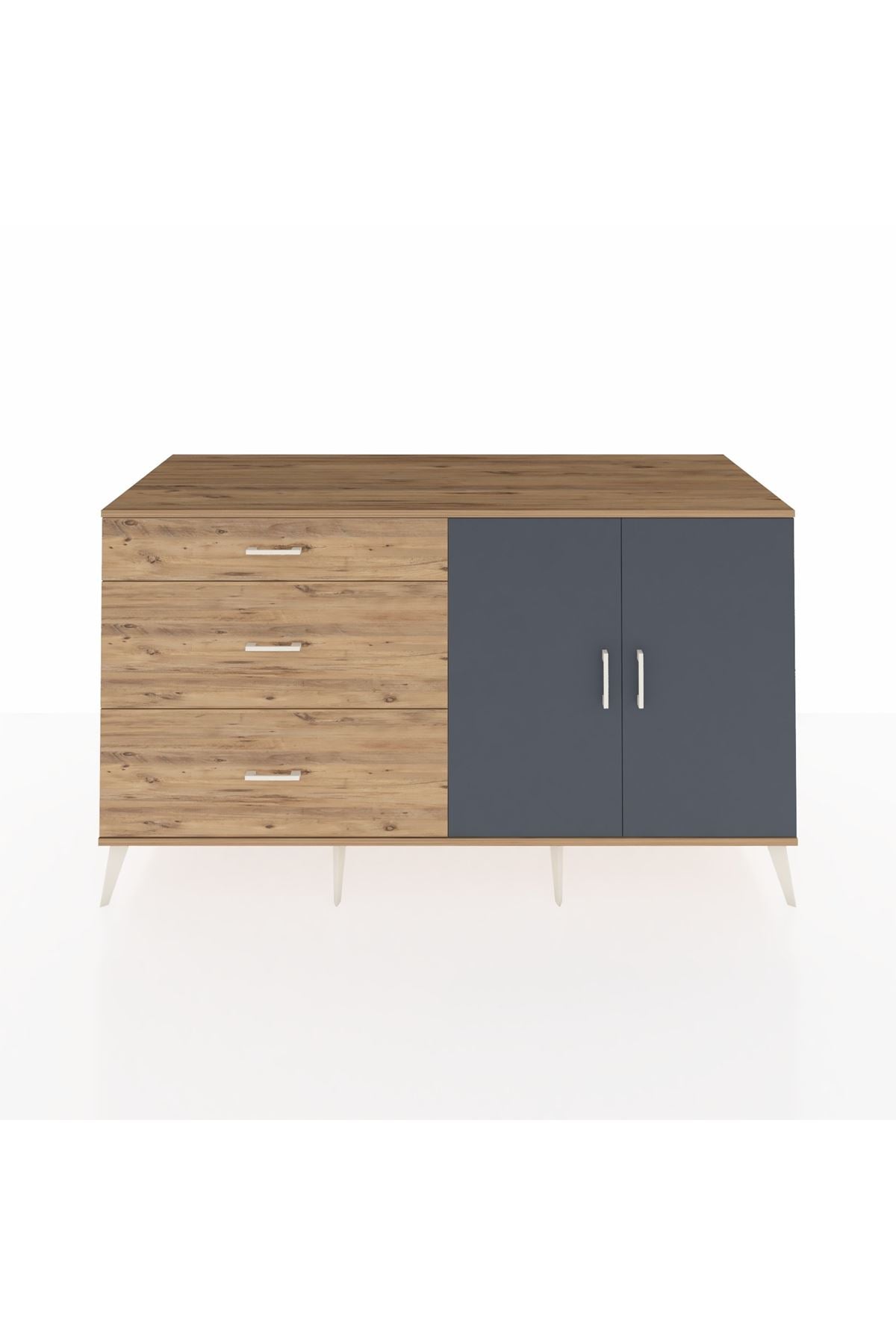 Kronos Konsol 2 Raflı 3 Çekmeceli 2 Kapaklı 176x59x99 Çam-Antrasit/Çam