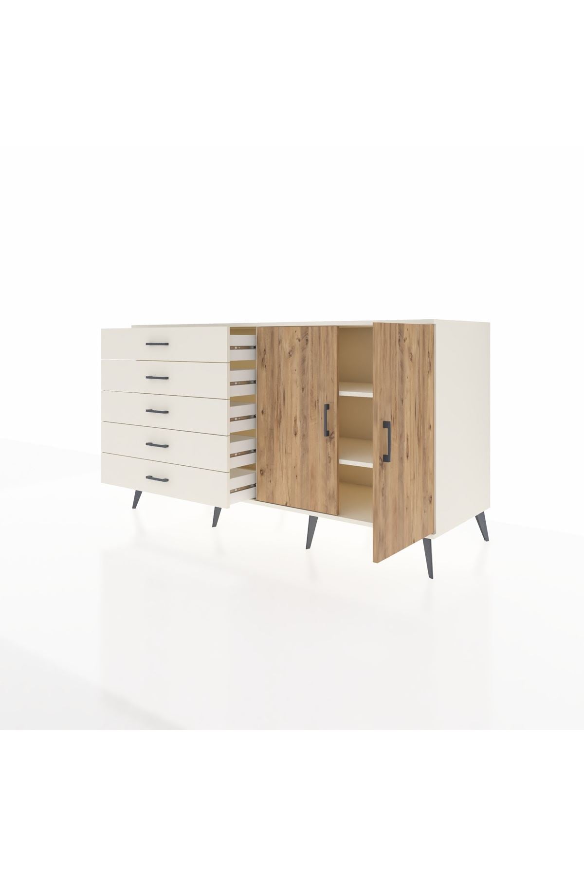 Kronos Konsol 2 Raflı 5 Çekmeceli 2 Kapaklı 176x59x99 Aytaşı-Çam/Aytaşı