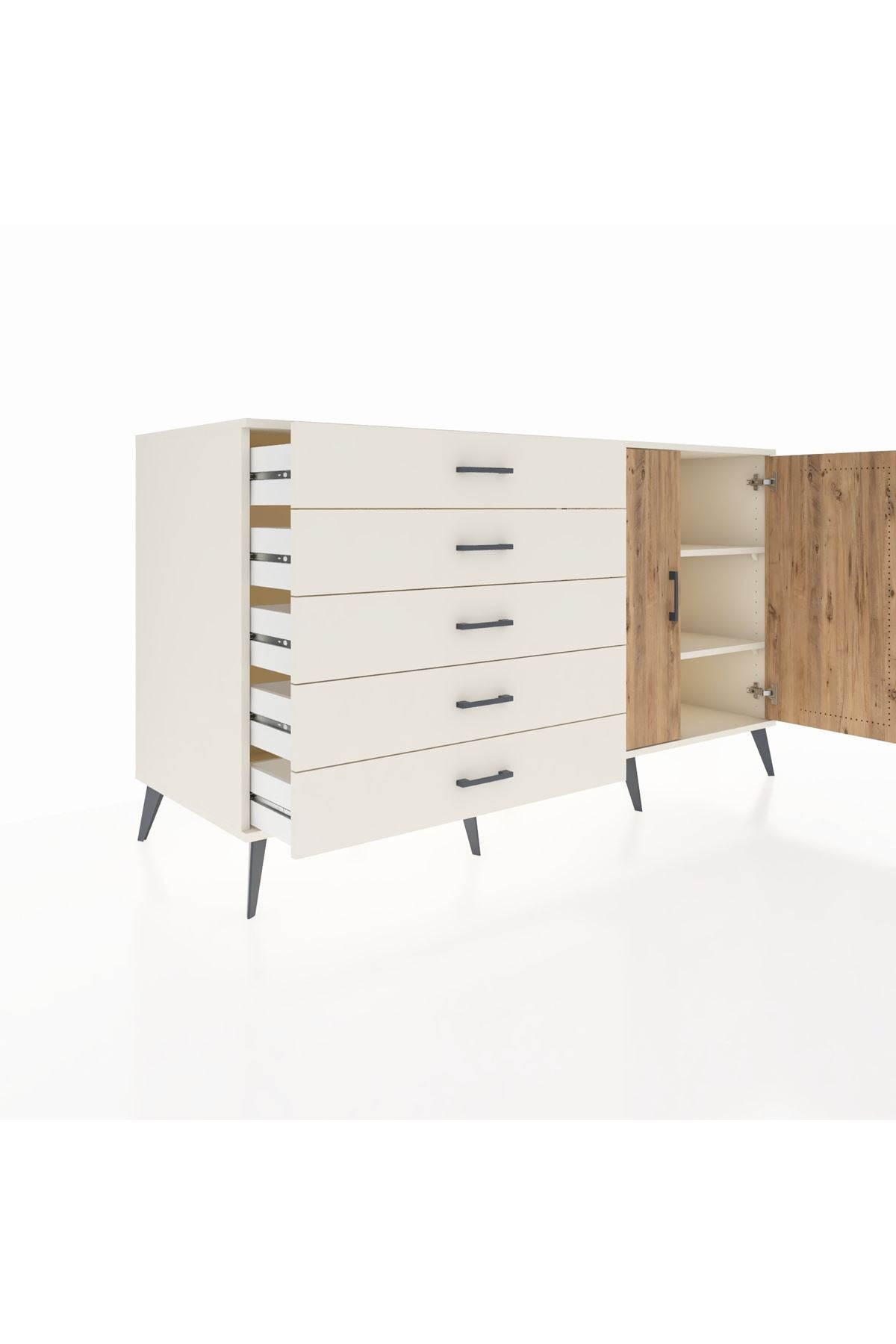 Kronos Konsol 2 Raflı 5 Çekmeceli 2 Kapaklı 176x59x99 Aytaşı-Çam/Aytaşı