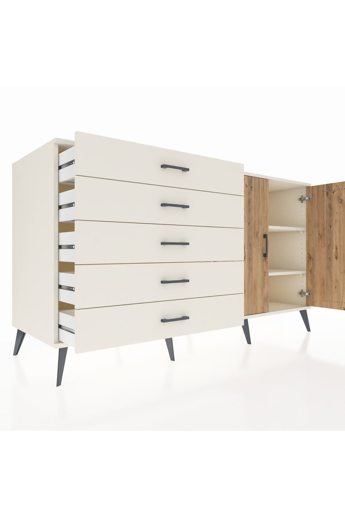 Kronos Konsol 2 Raflı 5 Çekmeceli 2 Kapaklı 176x59x99 Aytaşı-Çam/Aytaşı