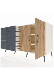 Kronos Konsol 2 Raflı 5 Çekmeceli 2 Kapaklı 176x59x99 Aytaşı-Çam/Antrasit