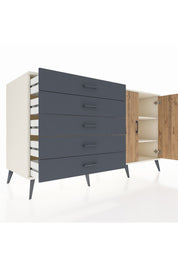 Kronos Konsol 2 Raflı 5 Çekmeceli 2 Kapaklı 176x59x99 Aytaşı-Çam/Antrasit