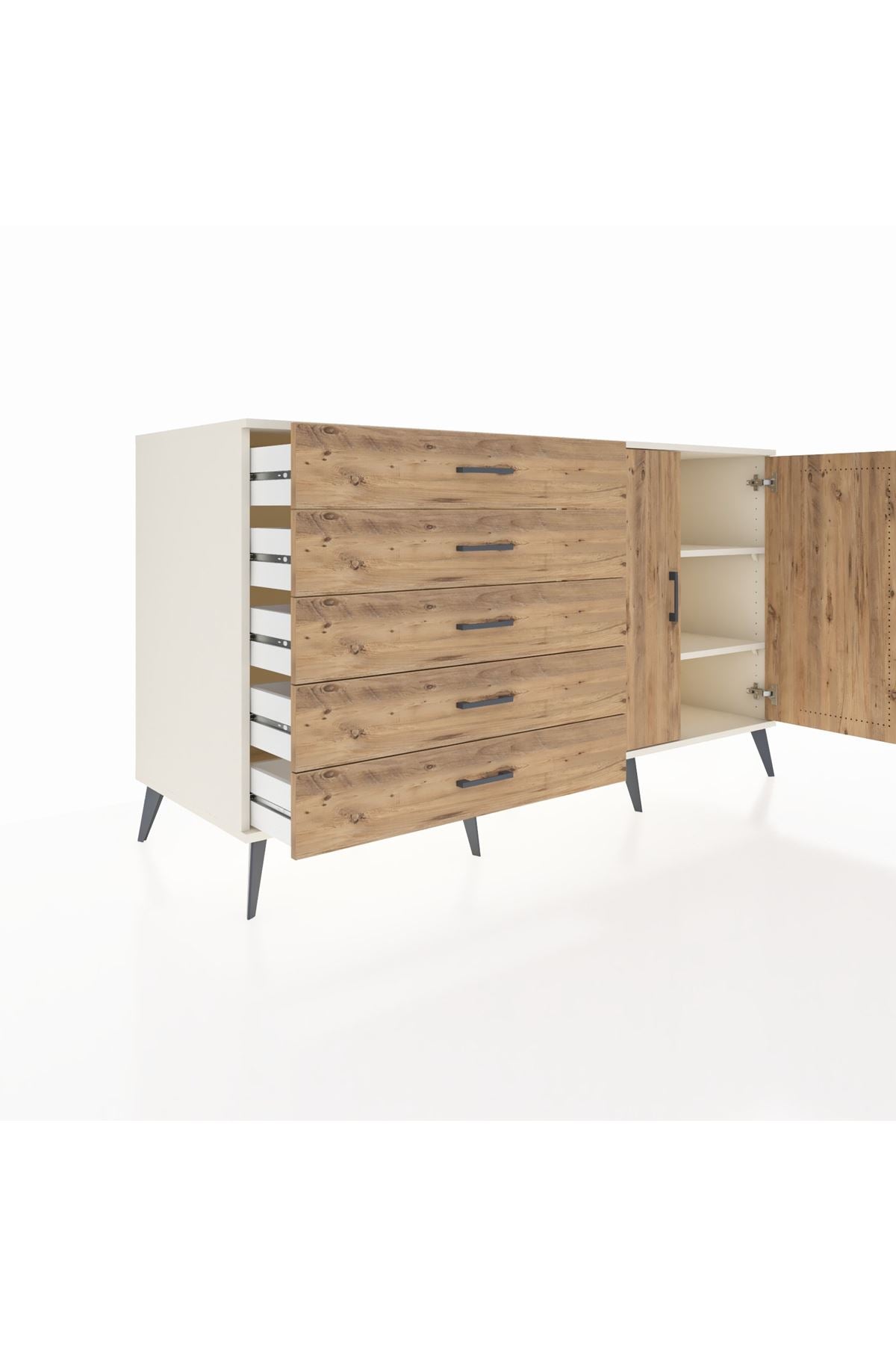 Kronos Konsol 2 Raflı 5 Çekmeceli 2 Kapaklı 176x59x99 Aytaşı-Çam