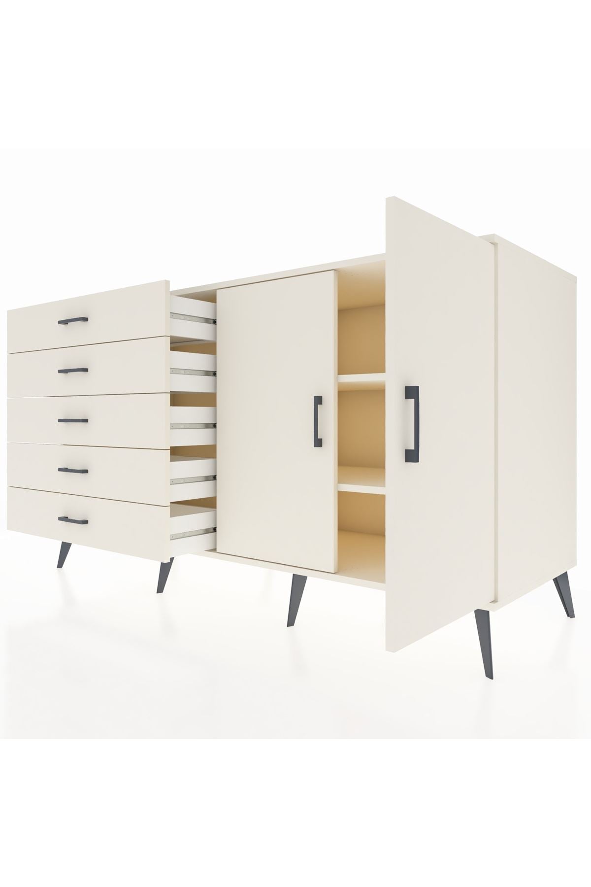 Kronos Konsol 2 Raflı 5 Çekmeceli 2 Kapaklı 176x59x99 Aytaşı-Aytaşı