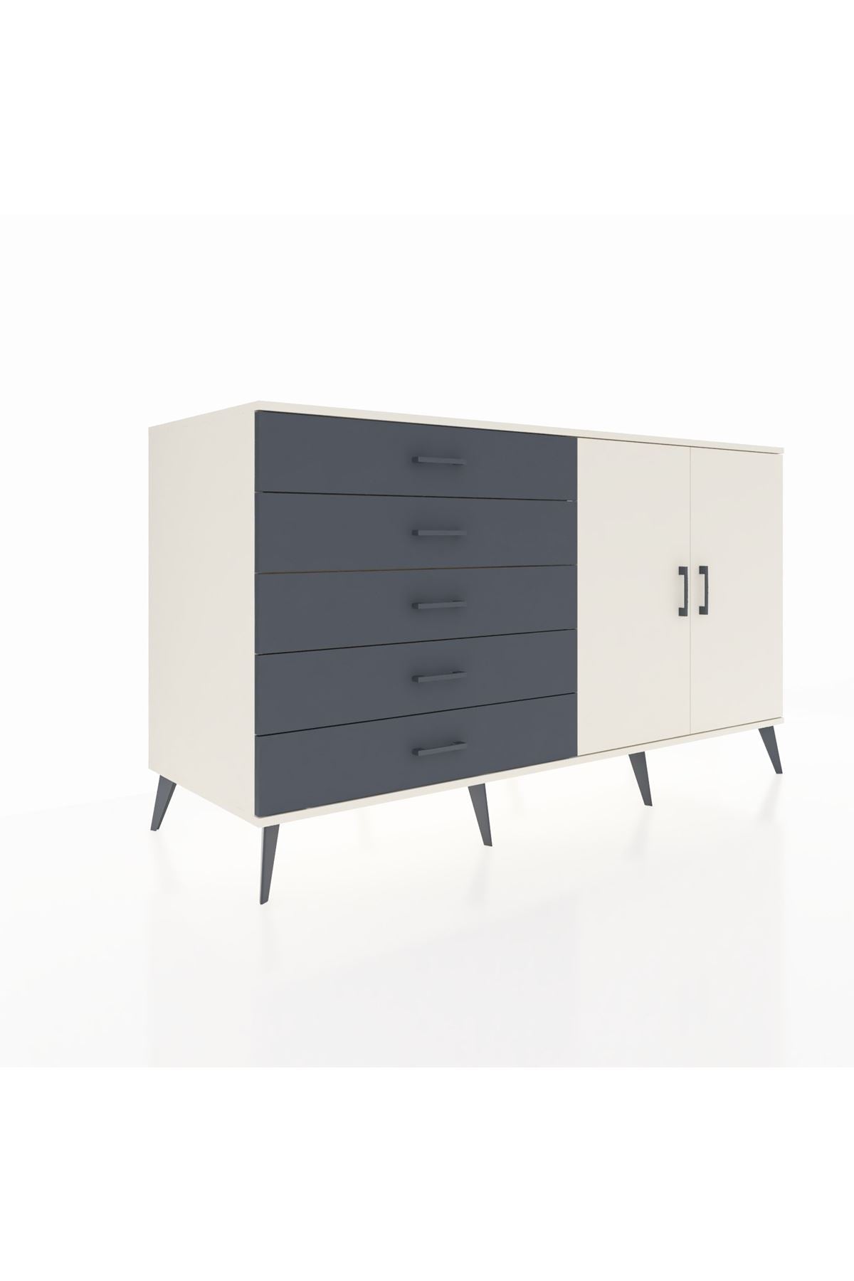 Kronos Konsol 2 Raflı 5 Çekmeceli 2 Kapaklı 176x59x99 Aytaşı-Aytaşı/Antrasit