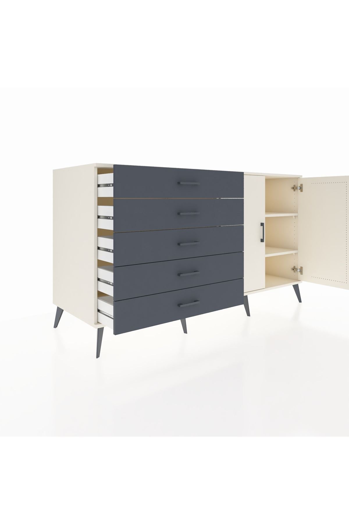 Kronos Konsol 2 Raflı 5 Çekmeceli 2 Kapaklı 176x59x99 Aytaşı-Aytaşı/Antrasit