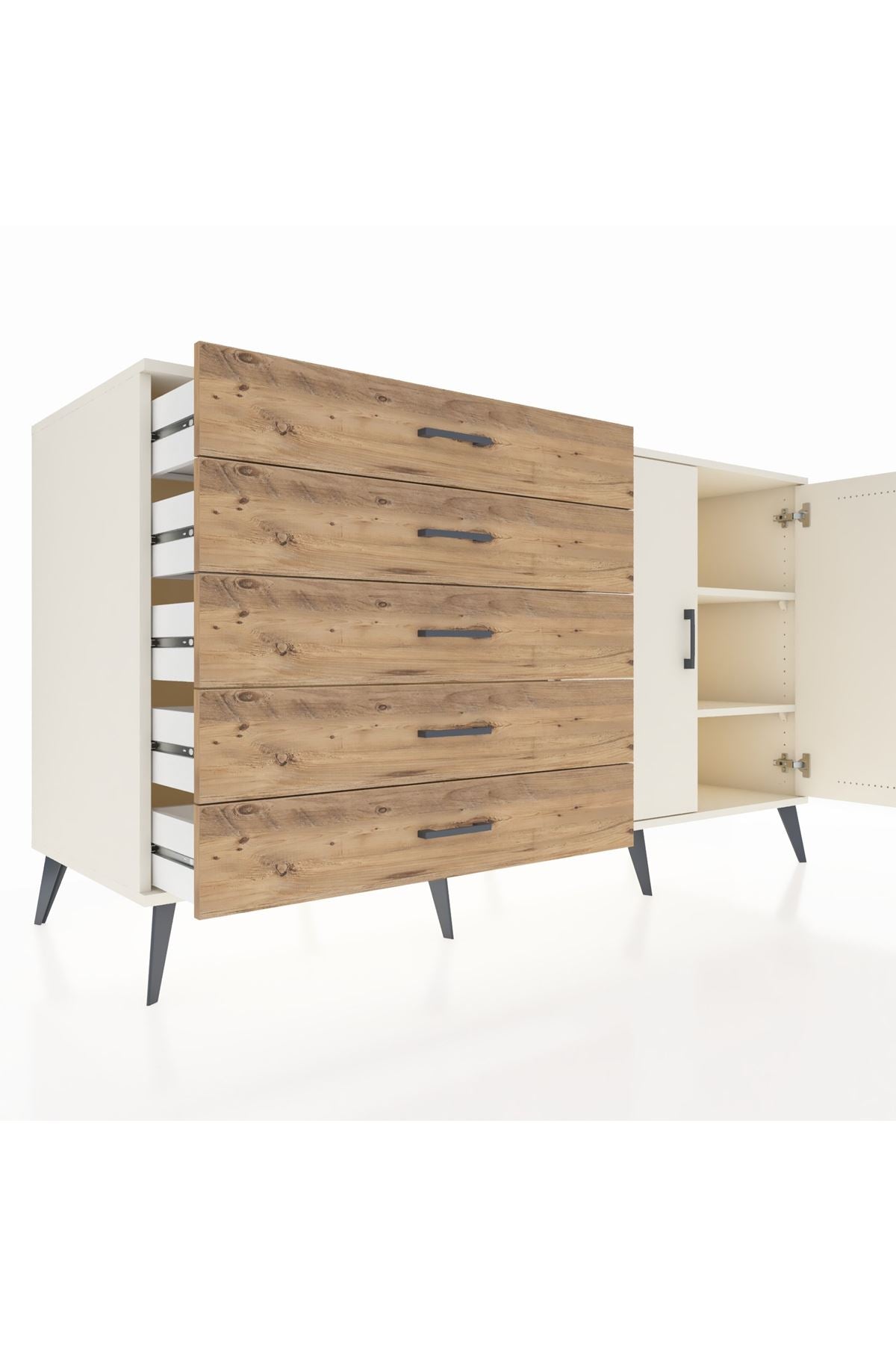 Kronos Konsol 2 Raflı 5 Çekmeceli 2 Kapaklı 176x59x99 Aytaşı-Aytaşı/Çam