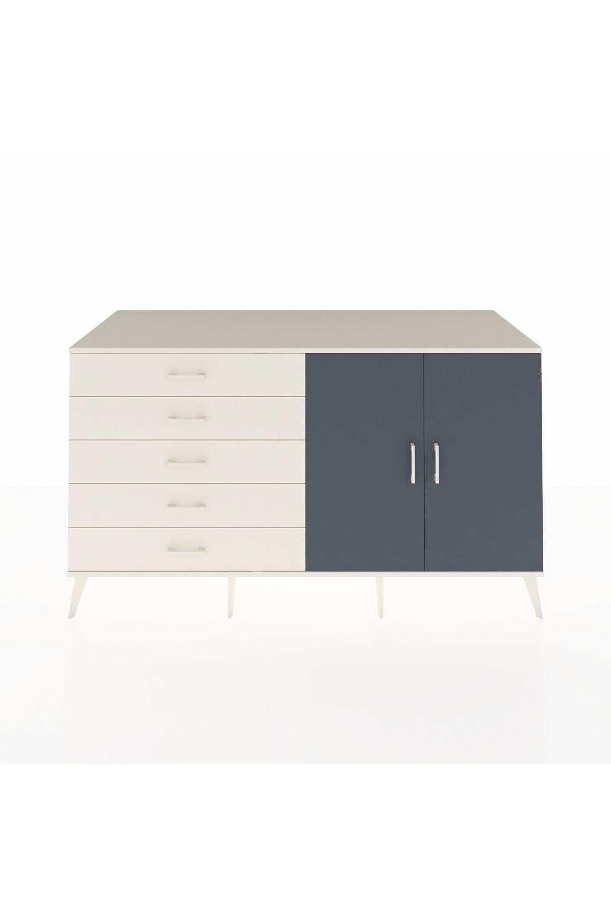 Kronos Konsol 2 Raflı 5 Çekmeceli 2 Kapaklı 176x59x99 Aytaşı-Antrasit/Aytaşı