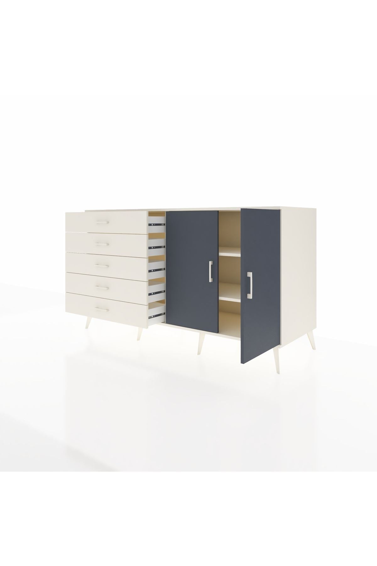 Kronos Konsol 2 Raflı 5 Çekmeceli 2 Kapaklı 176x59x99 Aytaşı-Antrasit/Aytaşı