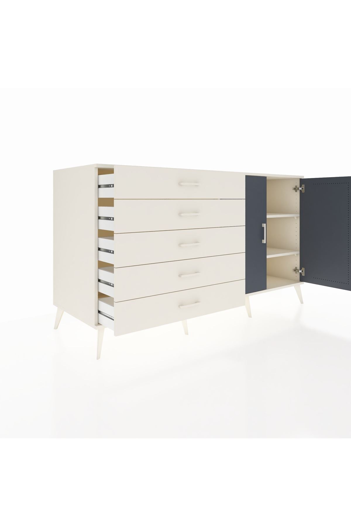 Kronos Konsol 2 Raflı 5 Çekmeceli 2 Kapaklı 176x59x99 Aytaşı-Antrasit/Aytaşı