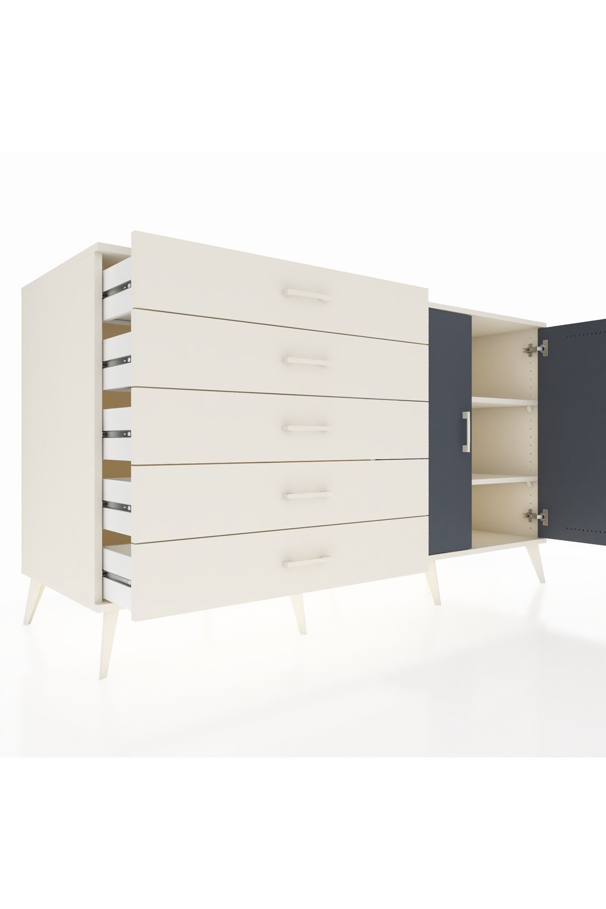 Kronos Konsol 2 Raflı 5 Çekmeceli 2 Kapaklı 176x59x99 Aytaşı-Antrasit/Aytaşı