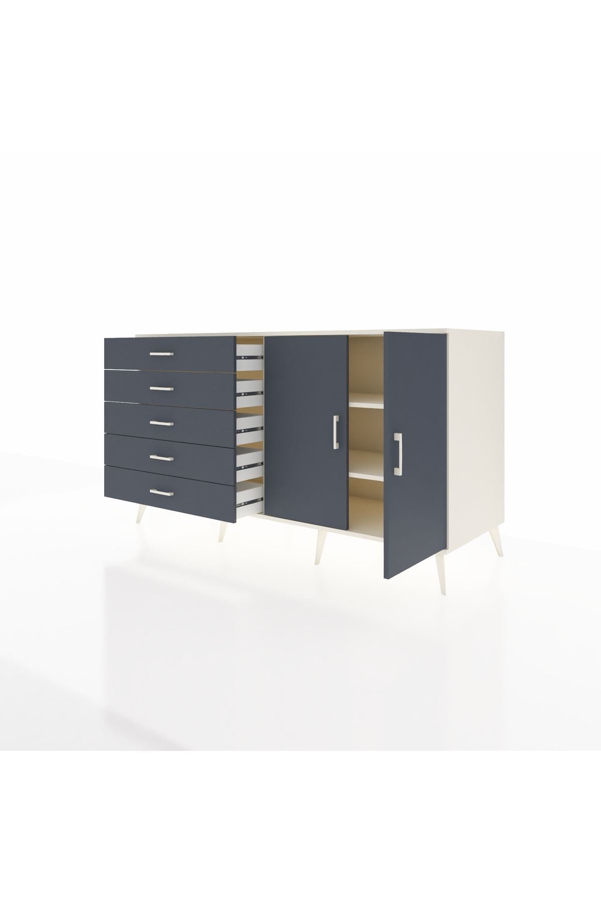 Kronos Konsol 2 Raflı 5 Çekmeceli 2 Kapaklı 176x59x99 Aytaşı-Antrasit