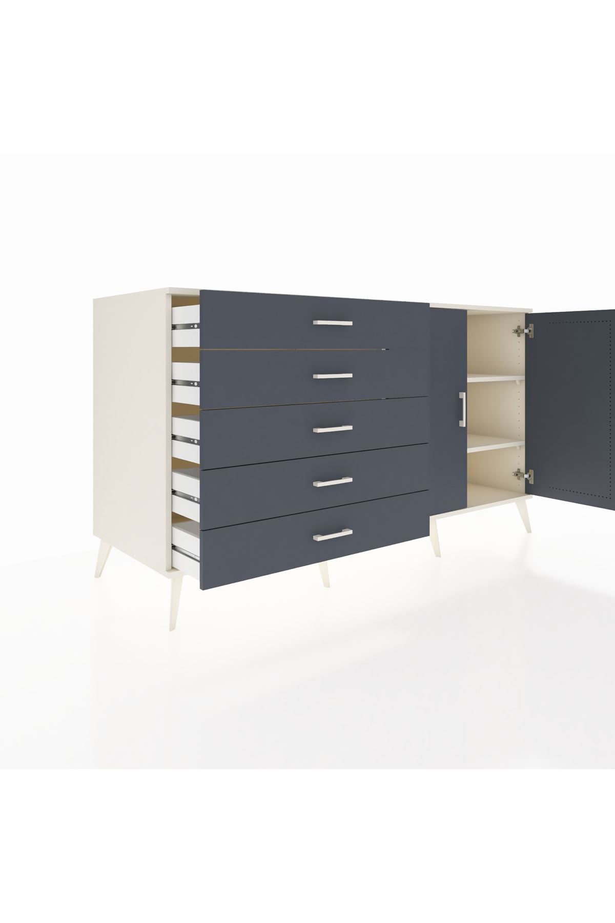 Kronos Konsol 2 Raflı 5 Çekmeceli 2 Kapaklı 176x59x99 Aytaşı-Antrasit