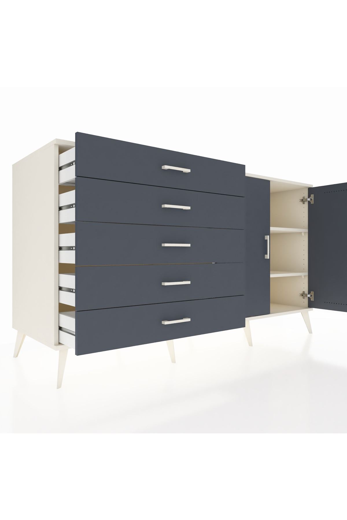 Kronos Konsol 2 Raflı 5 Çekmeceli 2 Kapaklı 176x59x99 Aytaşı-Antrasit