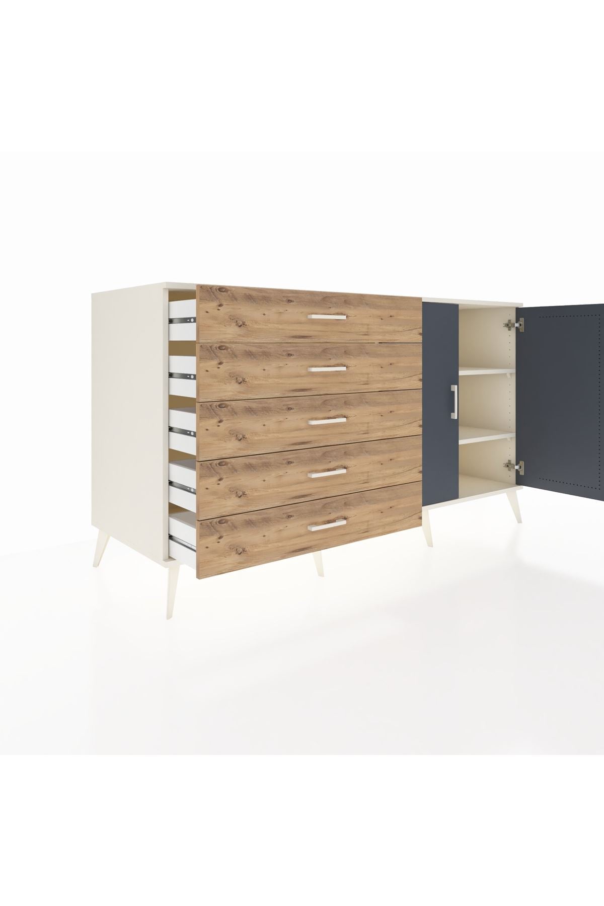 Kronos Konsol 2 Raflı 5 Çekmeceli 2 Kapaklı 176x59x99 Aytaşı-Antrasit/Çam