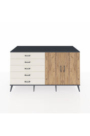 Kronos Konsol 2 Raflı 5 Çekmeceli 2 Kapaklı 176x59x99 Antrasit-Çam/Aytaşı