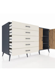 Kronos Konsol 2 Raflı 5 Çekmeceli 2 Kapaklı 176x59x99 Antrasit-Çam/Aytaşı