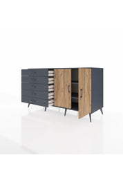 Kronos Konsol 2 Raflı 5 Çekmeceli 2 Kapaklı 176x59x99 Antrasit-Çam/Antrasit