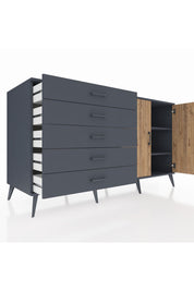 Kronos Konsol 2 Raflı 5 Çekmeceli 2 Kapaklı 176x59x99 Antrasit-Çam/Antrasit