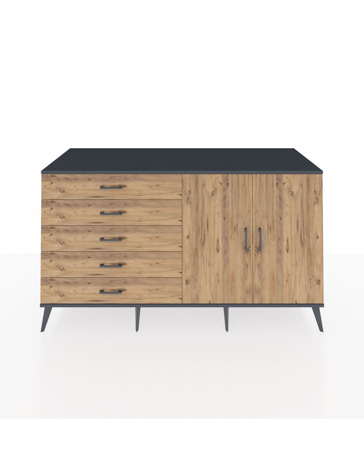 Kronos Konsol 2 Raflı 5 Çekmeceli 2 Kapaklı 176x59x99 Antrasit-Çam