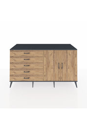 Kronos Konsol 2 Raflı 5 Çekmeceli 2 Kapaklı 176x59x99 Antrasit-Çam