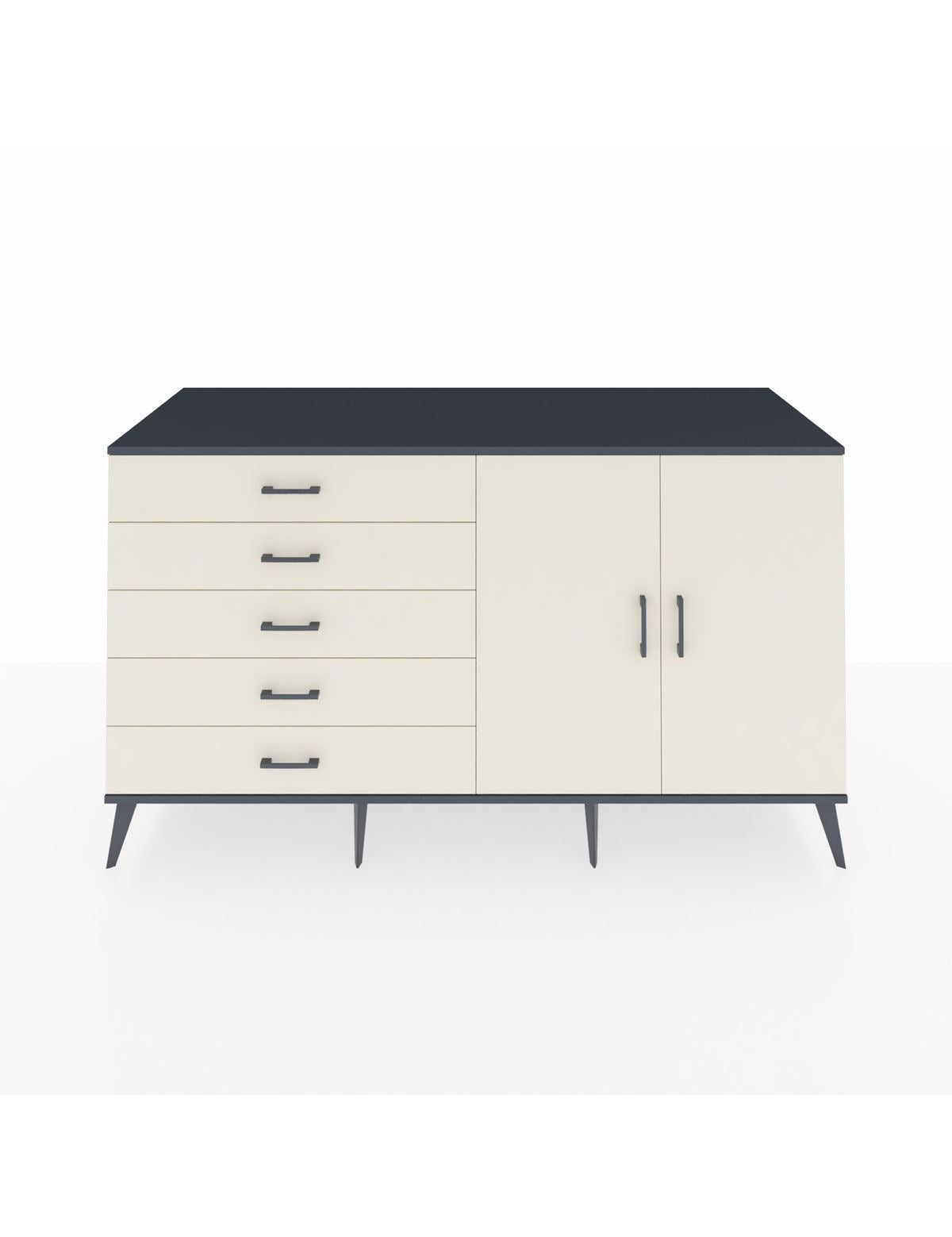 Kronos Konsol 2 Raflı 5 Çekmeceli 2 Kapaklı 176x59x99 Antrasit-Aytaşı