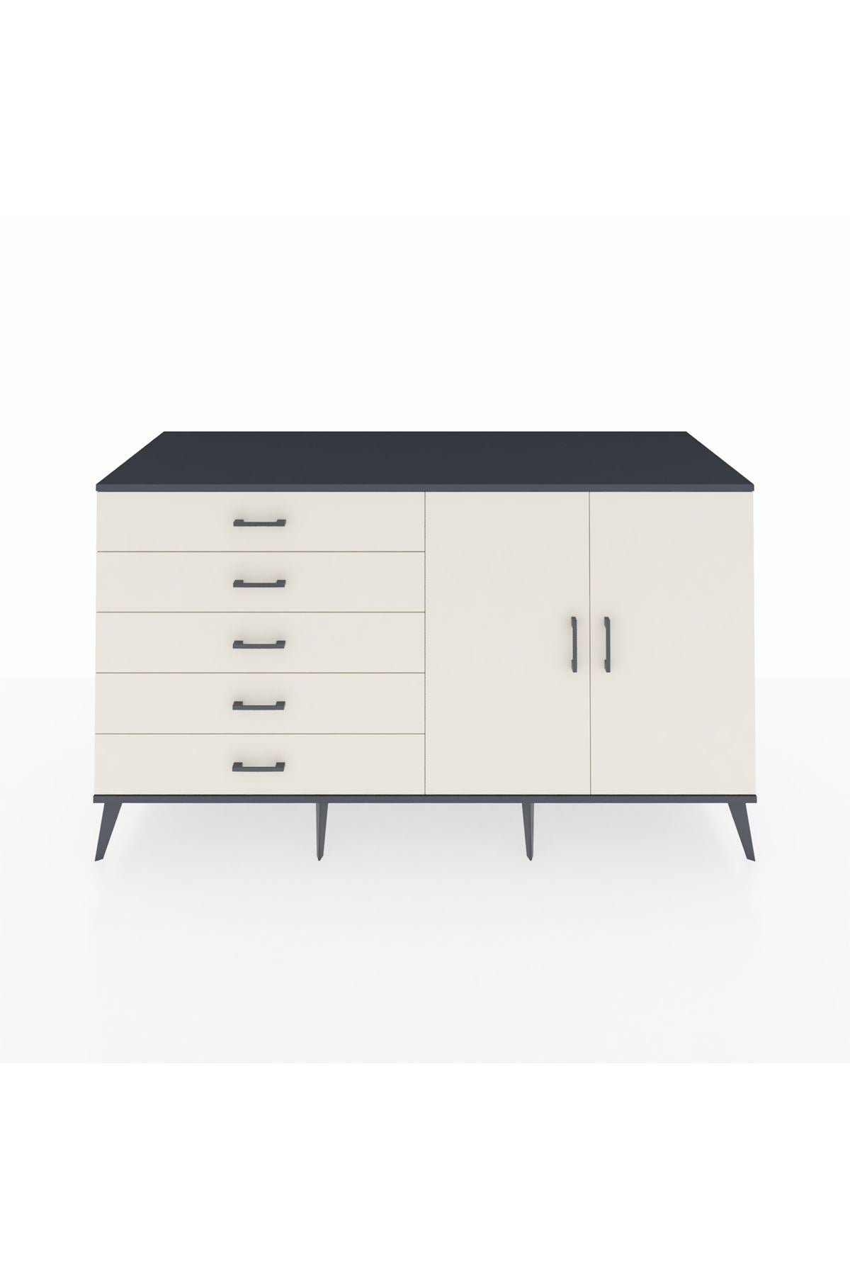 Kronos Konsol 2 Raflı 5 Çekmeceli 2 Kapaklı 176x59x99 Antrasit-Aytaşı