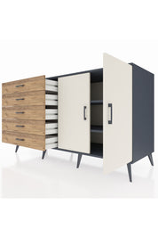 Kronos Konsol 2 Raflı 5 Çekmeceli 2 Kapaklı 176x59x99 Antrasit-Aytaşı/Çam